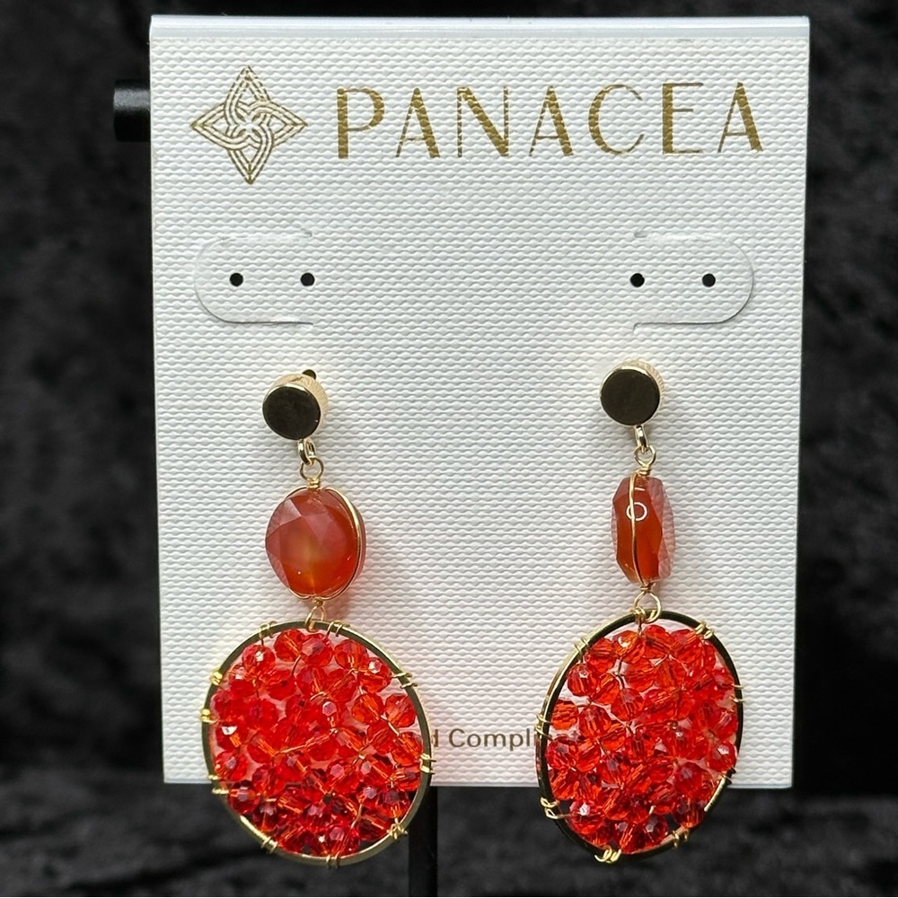 Panacea Orange Beaded and Gold Trim Earrings
